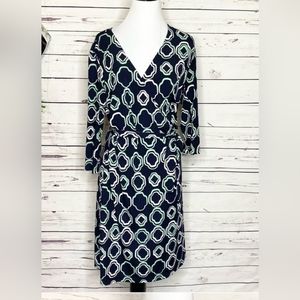 AB Studio Geometric Wrap Dress Large 3/4 Sleeves